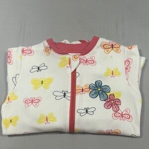 Tuffy Butterfly Print with embroidered flowers Baby Onesie/footie